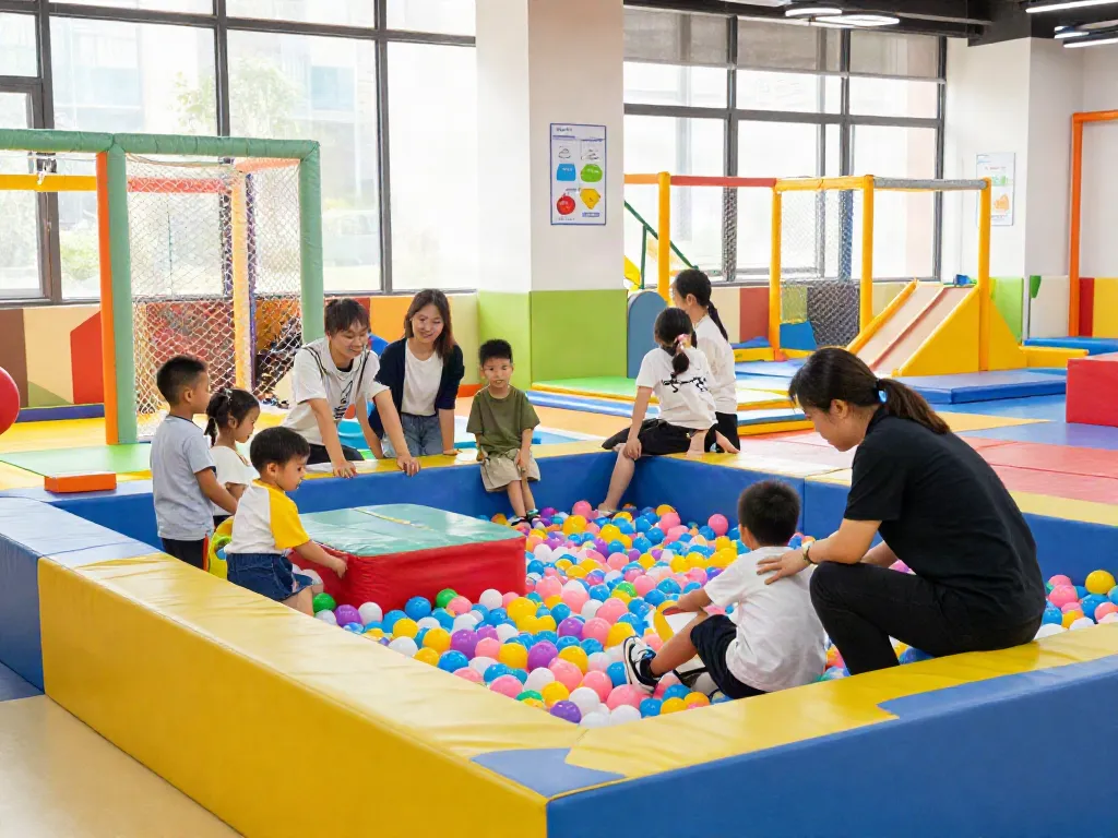 Children enjoying various zones in rokok 88 indoor playground, showcasing safe play and parental supervision.